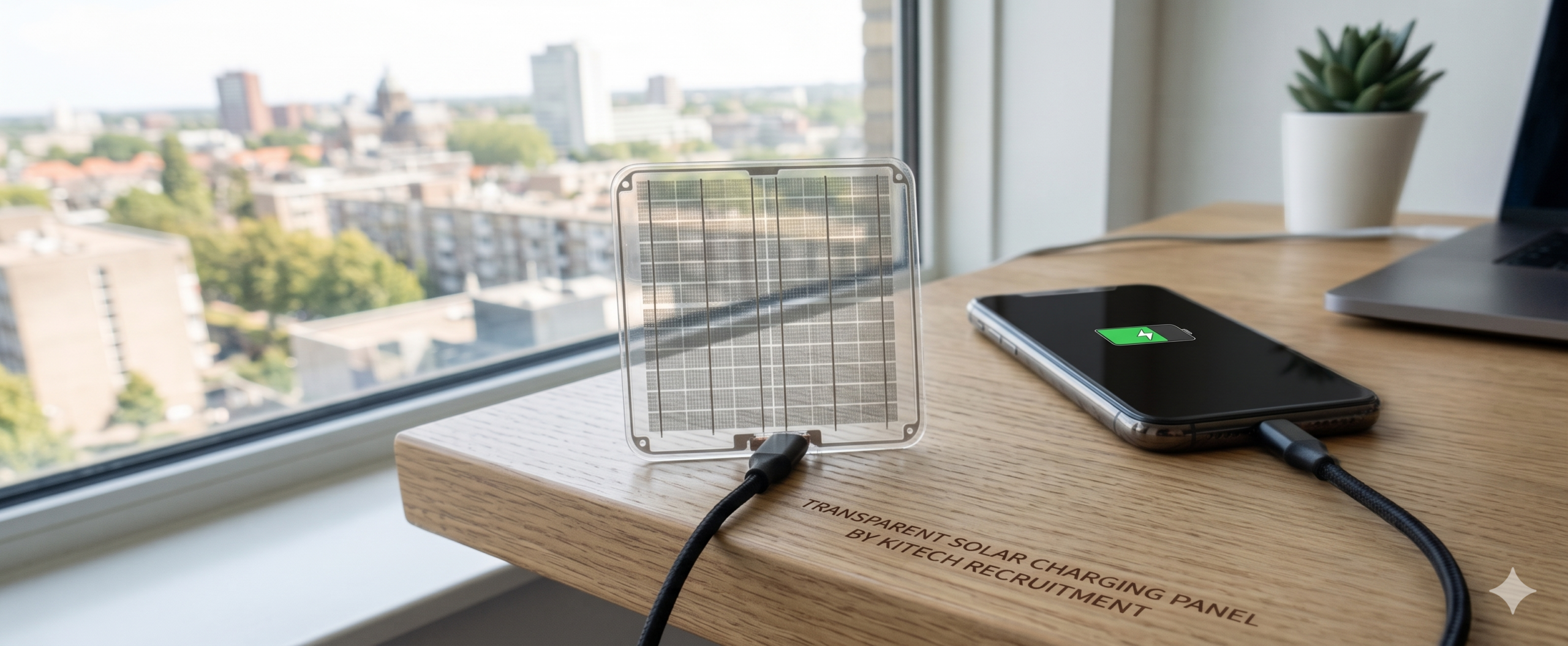 Transparant Zonnepaneel Smartphone Opladen- Gemini Generated