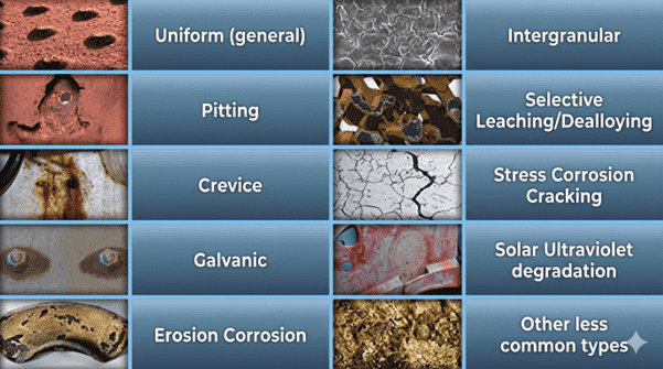 Afbeelding van de verschillende typen roest